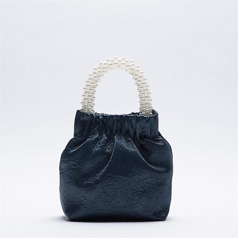 Blue Artificial Pearl Shoulder Messenger Chain Bucket Bag Fashion Hand Bags Women 2021 Purses and Handbags Luxury Designer