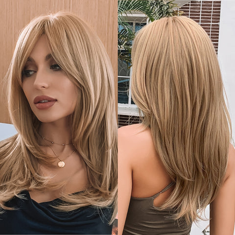Black Friday Big Sales Synthetic Wigs Long Straight Layered Hairstyle Ombre Black Brown Blonde Gray Gray Ash Full Wigs With Bang For Women Hair