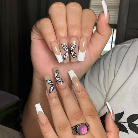 Beyprern Professional Butterfly Fake Nails Overhead Coffin Artificial Nails Tips With Designs Long Ballet Press On Nail False Nails Set