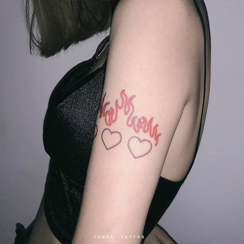 Back to school  Love Flame Fake Tattoo Heart Stickers Waterproof Lasting Sexy Female Watercolor Tattoo Body Art Arm Temporary Tattoos Stickers