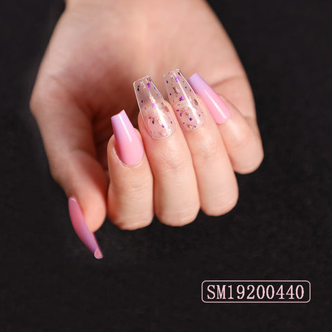 Artificial Glitter Pink Graffiti Detachable Long Almond False Nails Wearable Fake Nails Full Cover Nail Tips Press On Nails 24pc