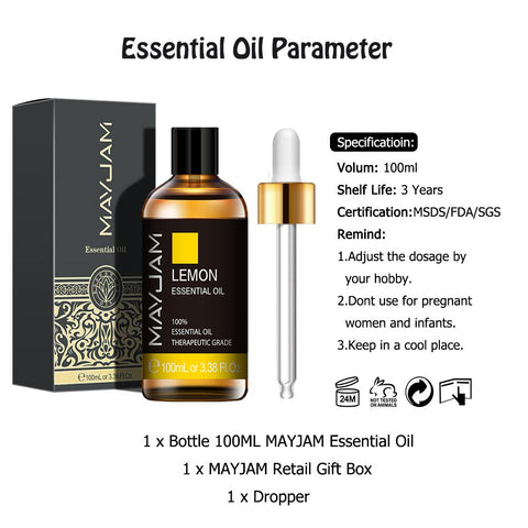 Lemon Essential Oil Diffuser 100ML Pure Natural Essential Oils Lavender Peppermint Bergamot Grapefruit Tea Tree Aroma Oil