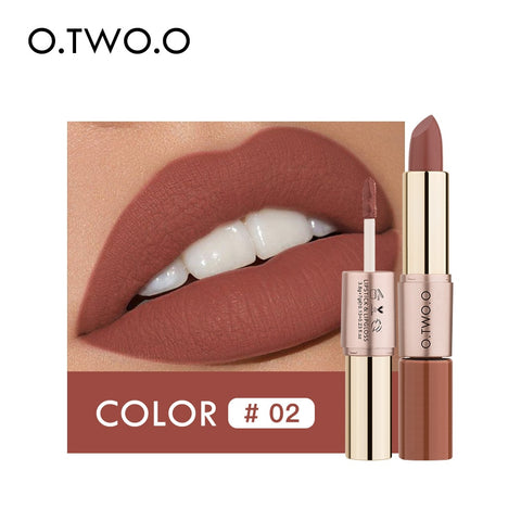 O.TWO.O 2 in 1 Matte Lipstick Lips Makeup Cosmetics Waterproof Pintalabios Batom Mate Lip Gloss Rouge 12 Colors Choose