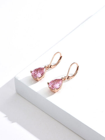 Drop Earrings For Women Sweet Girl Pink Female Earring Water Drop Clear Zirconia Jewelry Accessories Fashion Luxury Rose Gold