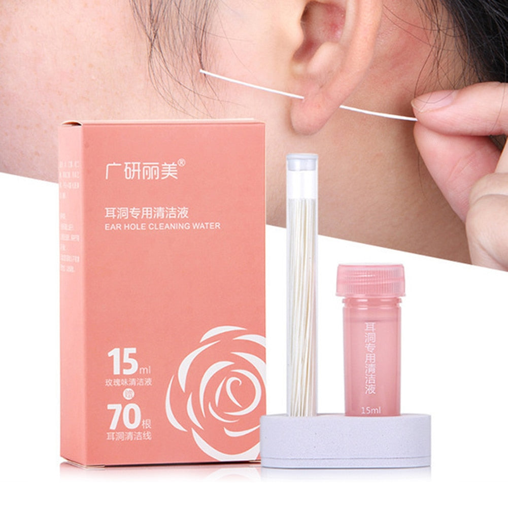 70Pcs Pierced Ear Cleaning Set Herb Solution Paper Floss Ear Hole Aftercare Tools Kit Disposable Earrings Hole Cleaner