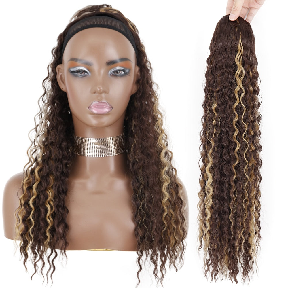 Beyprern Synthetic 26Inch 65CM Kinky Curly Ponytail Clip-In Hair Extension Long Ombre Wrap Around Fake Ponytail Black Curly Pony Tail
