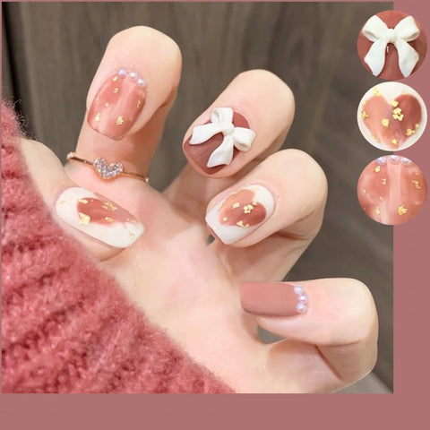 24pcs Matte Ice Cream Color Cloud Aurora Butterfly False Nails Coffin Full Cover Short Square Fake Nails Manicure Art with Glue