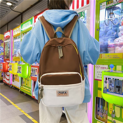 DCIMOR New Contrast Color Waterproof Nylon Women Backpack Female Large Capacity Multi-pocket Travel Bag Teen Girls Big Schoolbag