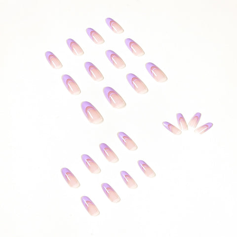 24pcs Purple Simple Double French Fake Nails Full cover Fake Nails Glue DIY Manicure Nail Art Tools