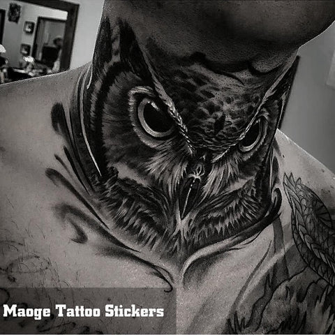 Back to school  Black Owl Temporary Tattoo Sticker Waterproof Lasting Hand-Painted Hand Back Neck Fake Tattoo Big Personality Tattoo Sticker Men