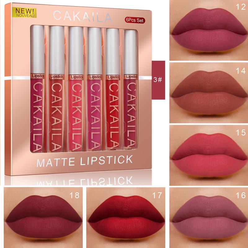6PCS/set Matte Velvet Lip Gloss Liquid Lipsticks Waterproof Long Lasting Nonstick Cup Lipgloss Makeup Sexy Lip Tint Glaze TSLM1