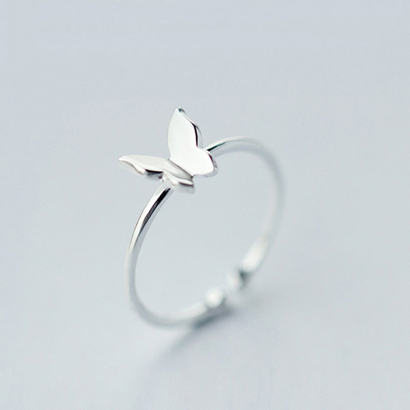 Retro Minimalist Silver Color Open Rings For Women Personality Feather Butterfly Adjustable Finger Ring Girl Jewelry Gift