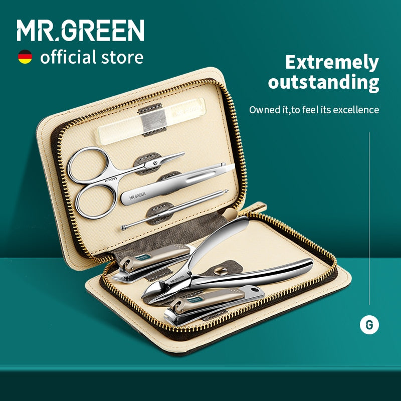 MR.GREEN Manicure Set Color Contrast sets Nail Clippers Cutter Tools Kits Stainless Steel Pedicure Travel Case for man woman