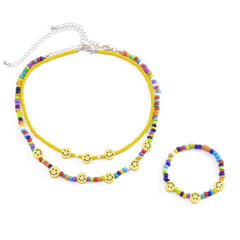 DIEZI Multicolor Acrylic Beads Choker Necklace For Women Simple Sweet Girls Necklace Yellow Smile Face Beads Necklace Jewelry