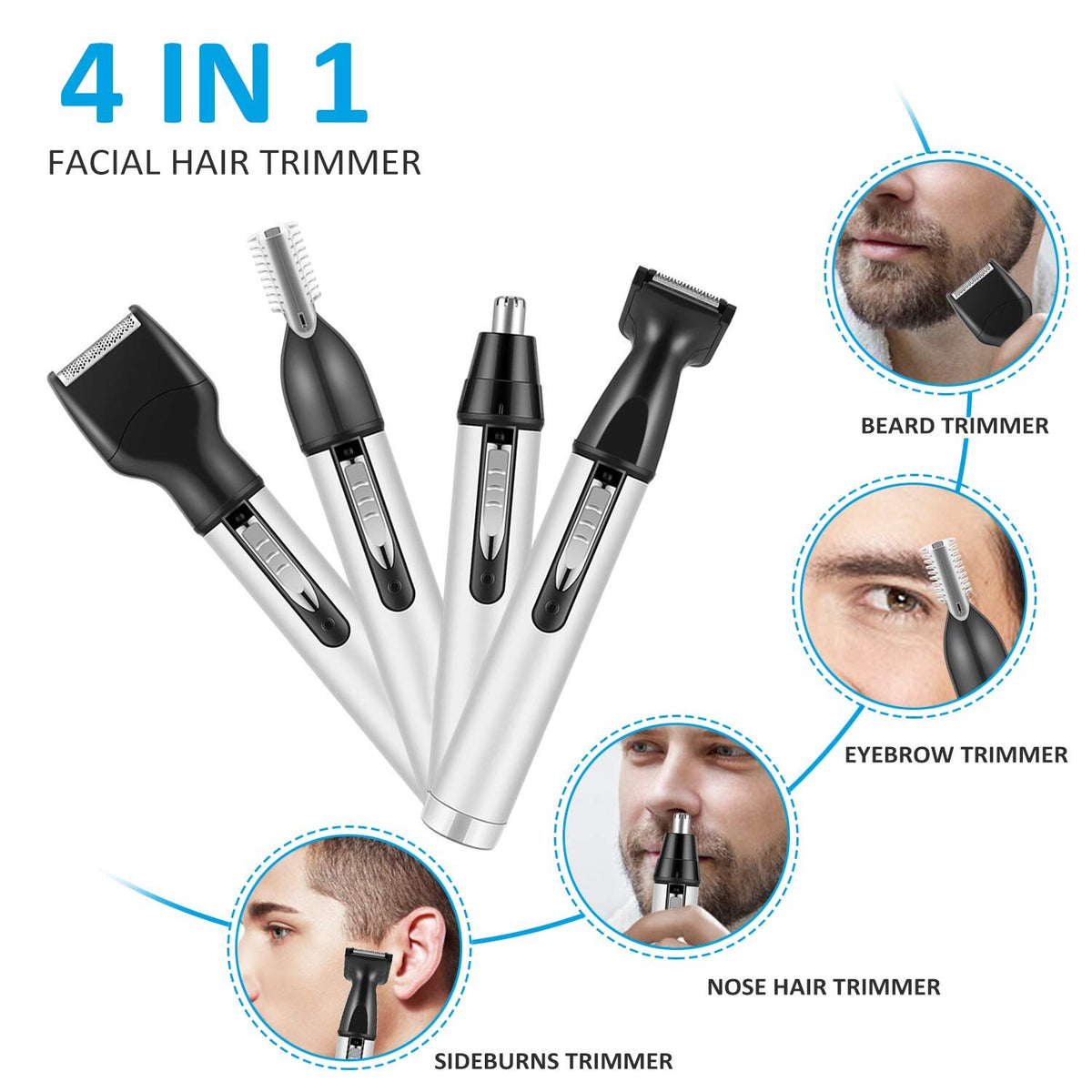Hair Trimmer 4 In1 Electric Shaving Nose Ear Hair Removal Portable USB Eyebrow Trimer Mens Beard Cleaning Face Care Tool Kit