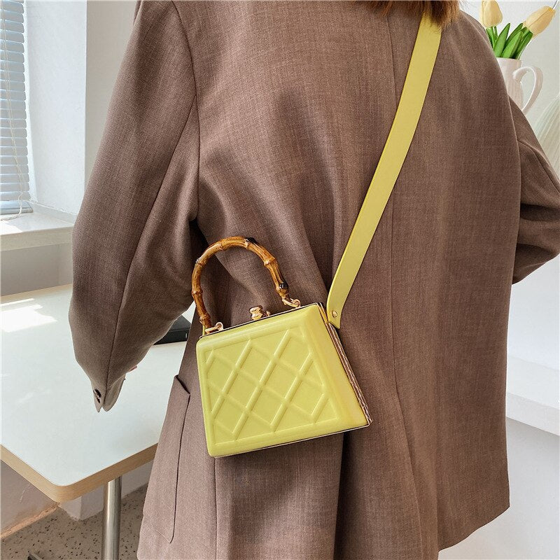 Hard Embossed Three-dimensional Trapezoidal Small Square Bag Bamboo Handle Portable Single Shoulder Women Messenger Bag