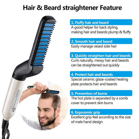 Beyprern Multifunctional Men Hair Comb Brush  Quick Beard Straightener Styling Accessories Curling Curler Show Cap Beauty Hair Styling