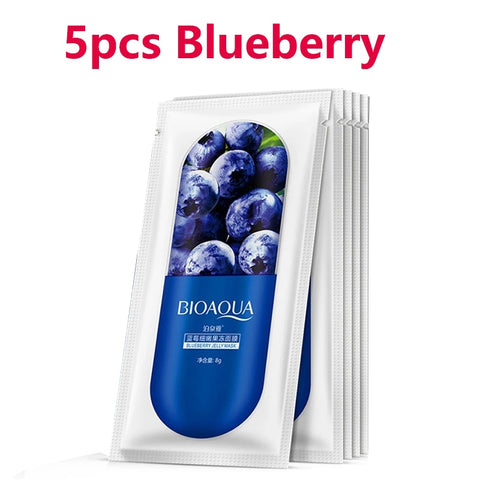 BIOAQUA 5Pcs Moisturizing Aloe Blueberry Cherry Jelly Mask Face Wrapped Masks Oil Control Smooth Tender Replenishment Skin Care