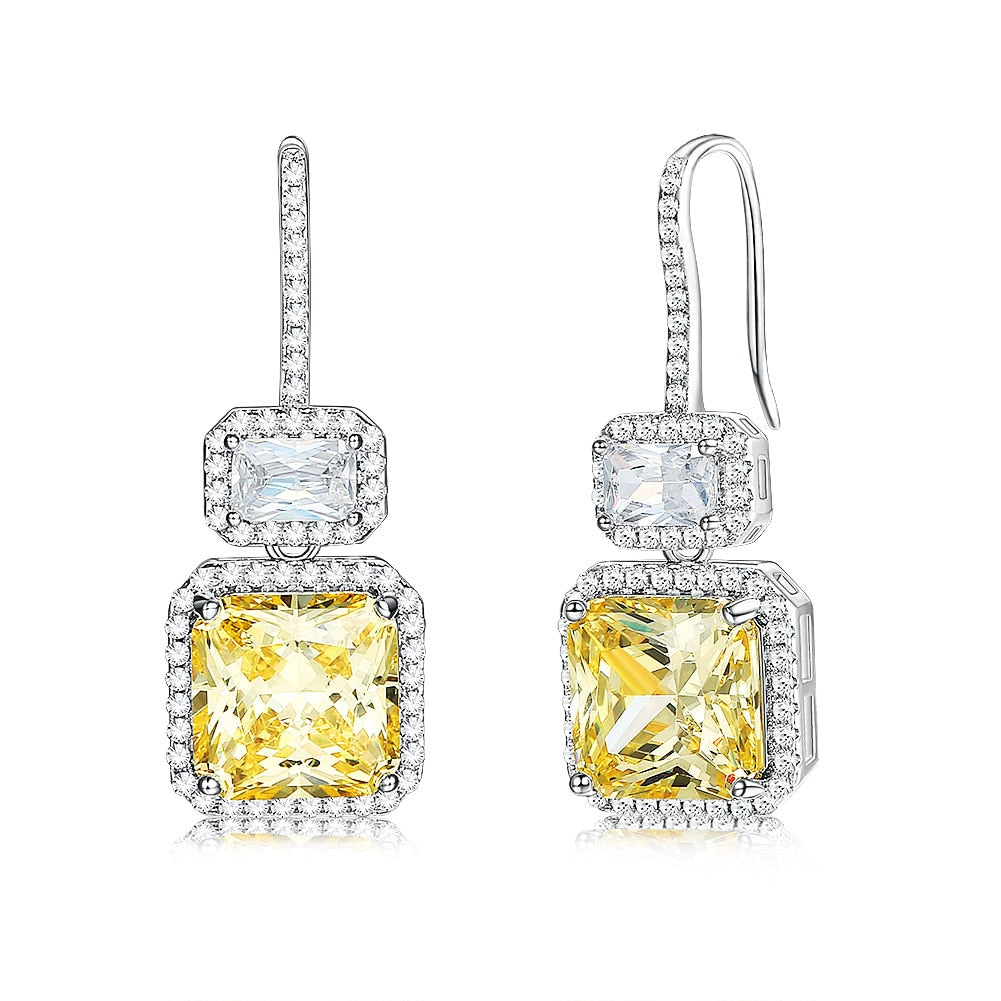 Luxury Drop Earring For Women Twinkle Big Yellow Square Cubic Zirconia Earrings Unique Charm Fashion Earrings Women New Jewelry