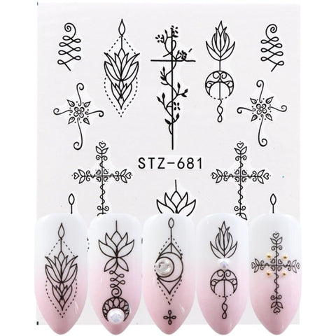 Full Beauty 1 Sheet Nail Water Sticker DIY Black Abstract Image Nail Art Paper Decoration Manicure Style Tool CHSTZ651-53