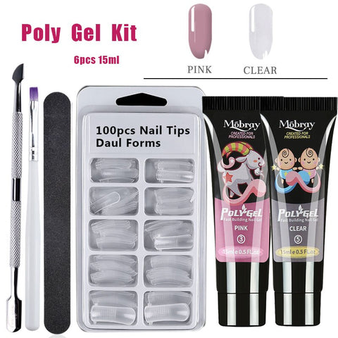 Poly Nail Gel Polish Set Nail Enhancement Natural Clear Poly Nail Gel Finger Extension Crystal Poligell Nail Gel UV LED