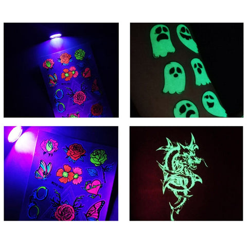 Beyprern 1Pc Fluorescent Butterfly Luminous Tattoo Sticker Facial Makeup Rose Sticker Flower Arm Dress Up Party For Women