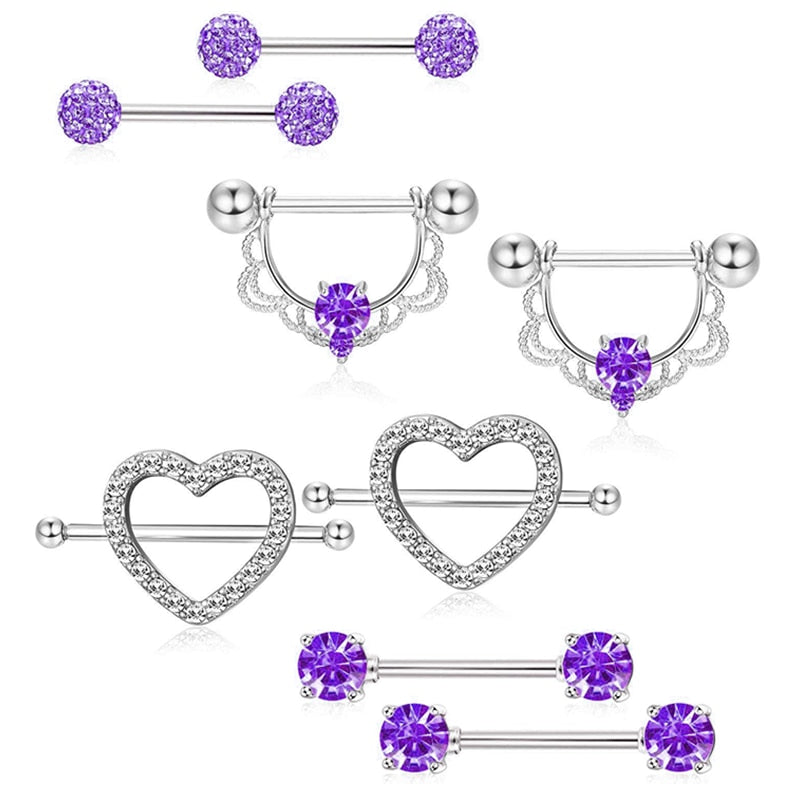Surgical steel heart nipple piercing set 14G crystal nipple piercing bar lot tongue ring pack charming nipple piercing jewelry