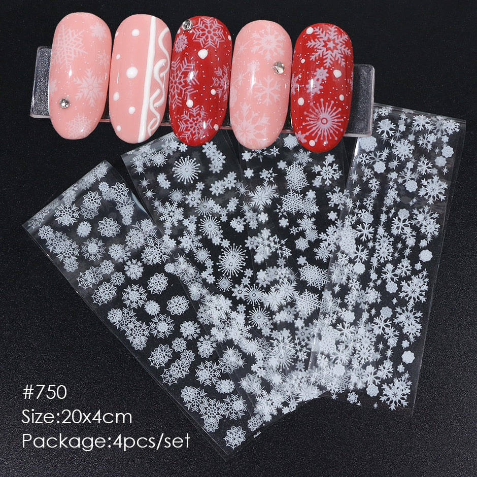 4pcs White Snowflakes Pattern Nail Foils Stickers DIY Creative Winter Decoration Merry Christmas Design Manicure Wrap Tips CH750