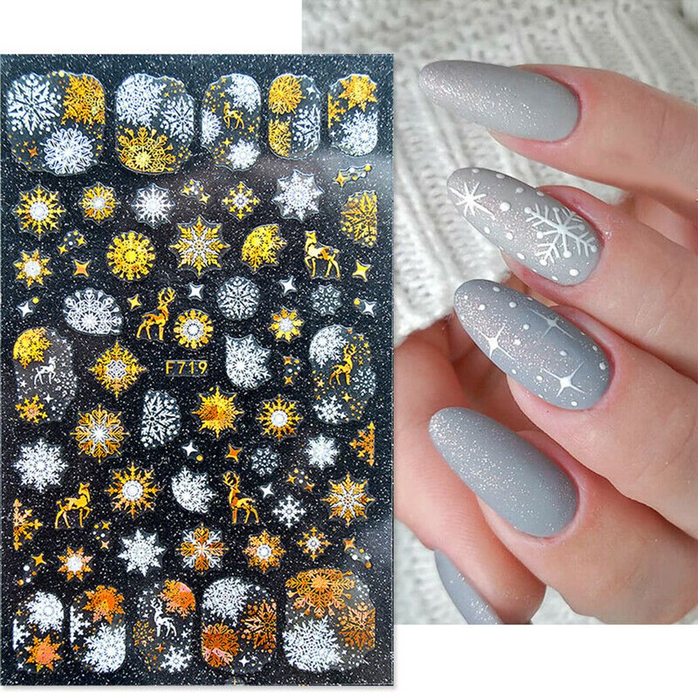 NEW 3D Christmas Colorful Snowflakes Nail Stickers Xmas Adhesive Transfer Decals Winter Nail Design DIY Manicure Decorations