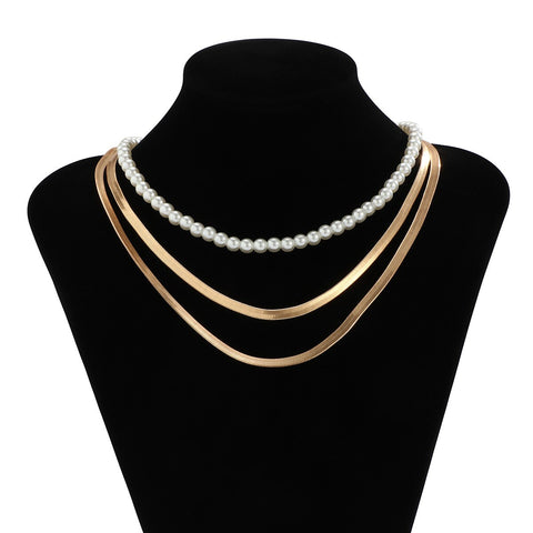DIEZI Hip Hop Elegant Imitation Pearl Chokers Necklace For Women Vintage Simple Gold Silver Color Snake Chain Necklace Jewelry