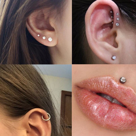 3Piece Stainless Steel Crystal Ear Cartilage Piercing Earring Set 16G Zircon Labret Lip Piercing Lot Tragus Piercing Earring Set
