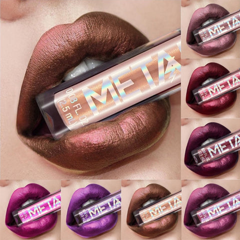 Beyprern 12 Colors Matte Metallic Lip Gloss Waterproof Long-Lasting Natural Shimmer Glitter Liquid Lipstick Women Lips Makeup Tools 1PCS