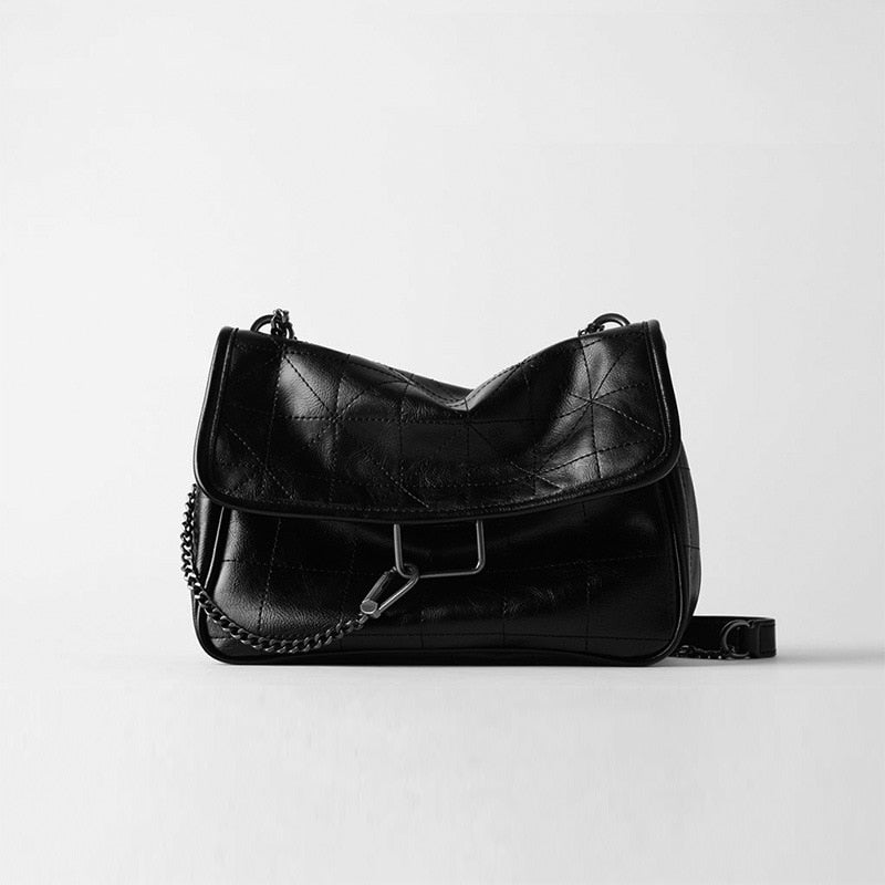 New Rhombus Black Rock Soft Flap Single Shoulder  Crossbody Pack Chain Bag Luxury Handbags for Woman 2023 PU Leather Messenger