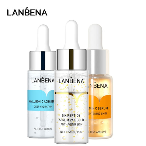 LANBENA Vitamin C+Six Peptides+Hyaluronic Acid Serum Whitening Anti-Aging Moisturizing Skin Care Essence Bioaqua For Face 3Pcs