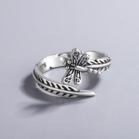 Minimalist Silver Color Feather Leaves Adjustable Ring Vintage Fashion Exquisite Jewelry Ring For Women Girls Party Wedding Gift