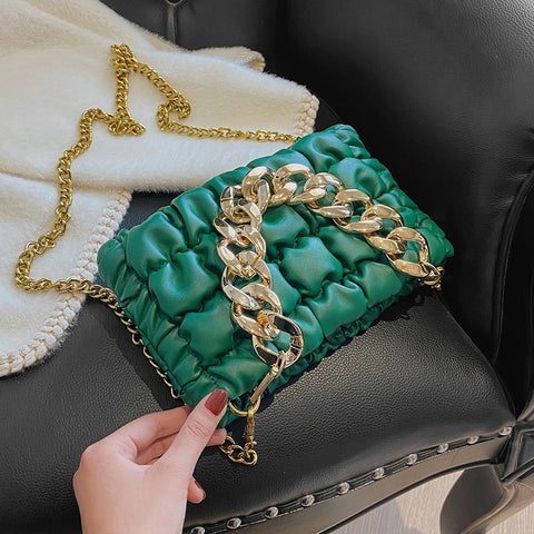 New 2022 New Chain Small Clutch PU Leather Crossbody Shoulder Bag for Women Winter Fashion BRAND Handbags and Purses green