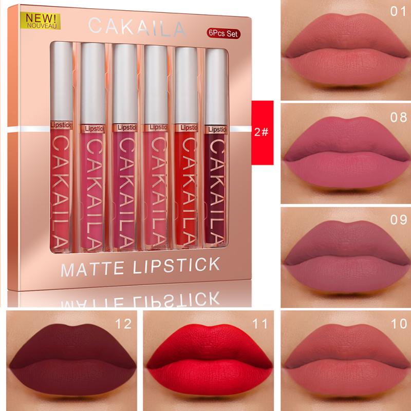 6PCS/set Matte Velvet Lip Gloss Liquid Lipsticks Waterproof Long Lasting Nonstick Cup Lipgloss Makeup Sexy Lip Tint Glaze TSLM1