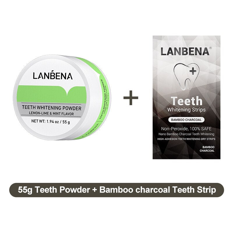 LANBENA Teeth Whitening Powder Remove Smoke Coffee Tea Stain Tooth Tangy Hygiene Dental Cleaning Protect Bright Oral Care 55g
