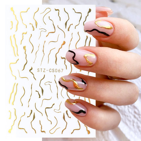 3D Gold Stripe Marble Line Nail Art Decoration Stickers Winter DIY Sparkly Designs Gel Polish Manicure Slider Decals CHSTZ-CS067