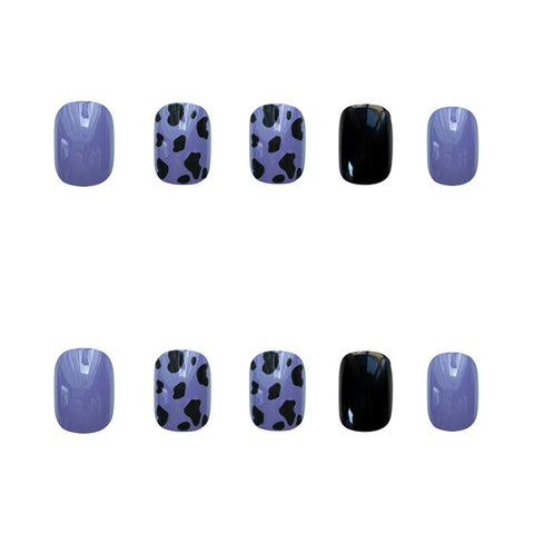Thanksgiving Day Gifts 24Pcs Fake Nails With Glue Leopard Print Purple Black Type Removable Short Paragraph Fashion Manicure False Nails Patch DL