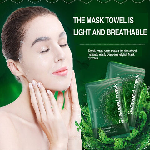 Beyprern 10 Pieces Seaweed Moisturizing Silk Facial Masks Shrink Pores Refresh Film Anti-Aging Oil-Control Depth Replenishment Korea Mask