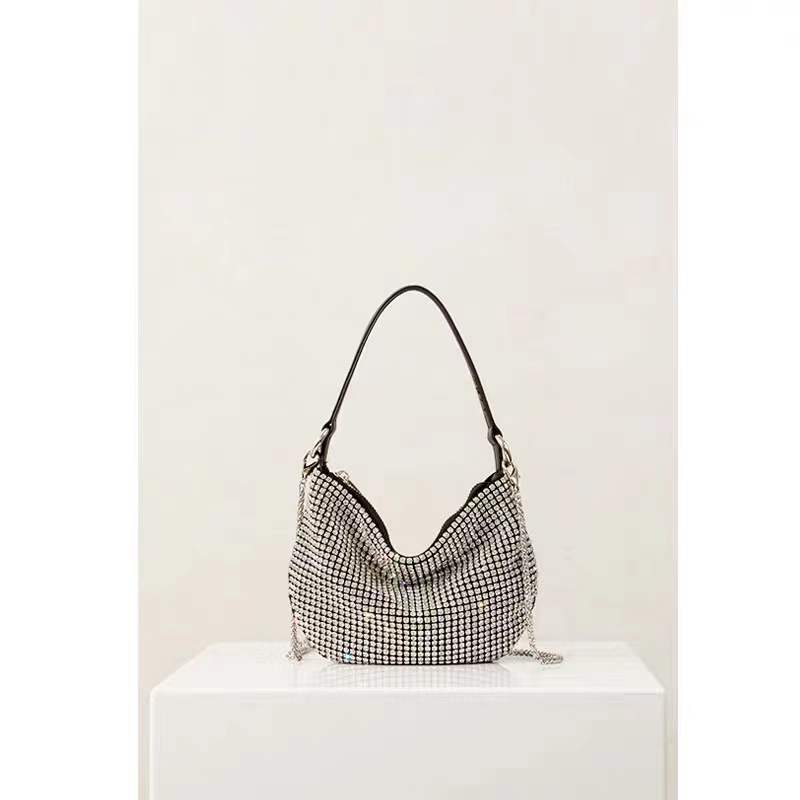Handle Rhinestones Evening Silver Crystal Bling Semi-Circular Top Handle Bags For Women Purses And Handbags Luxury Designer