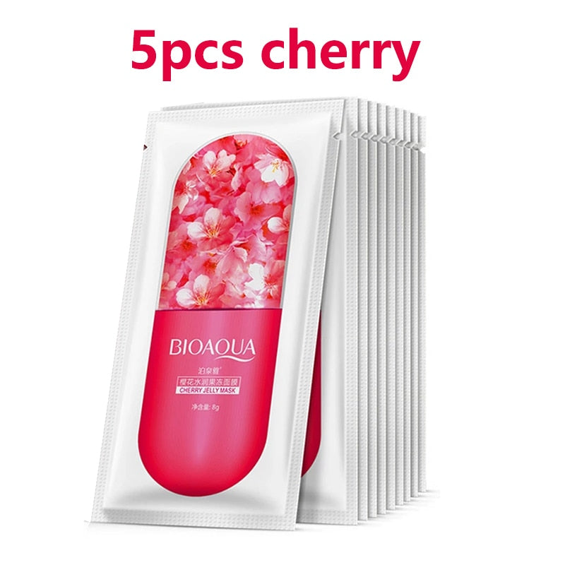 BIOAQUA 5Pcs Moisturizing Aloe Blueberry Cherry Jelly Mask Face Wrapped Masks Oil Control Smooth Tender Replenishment Skin Care