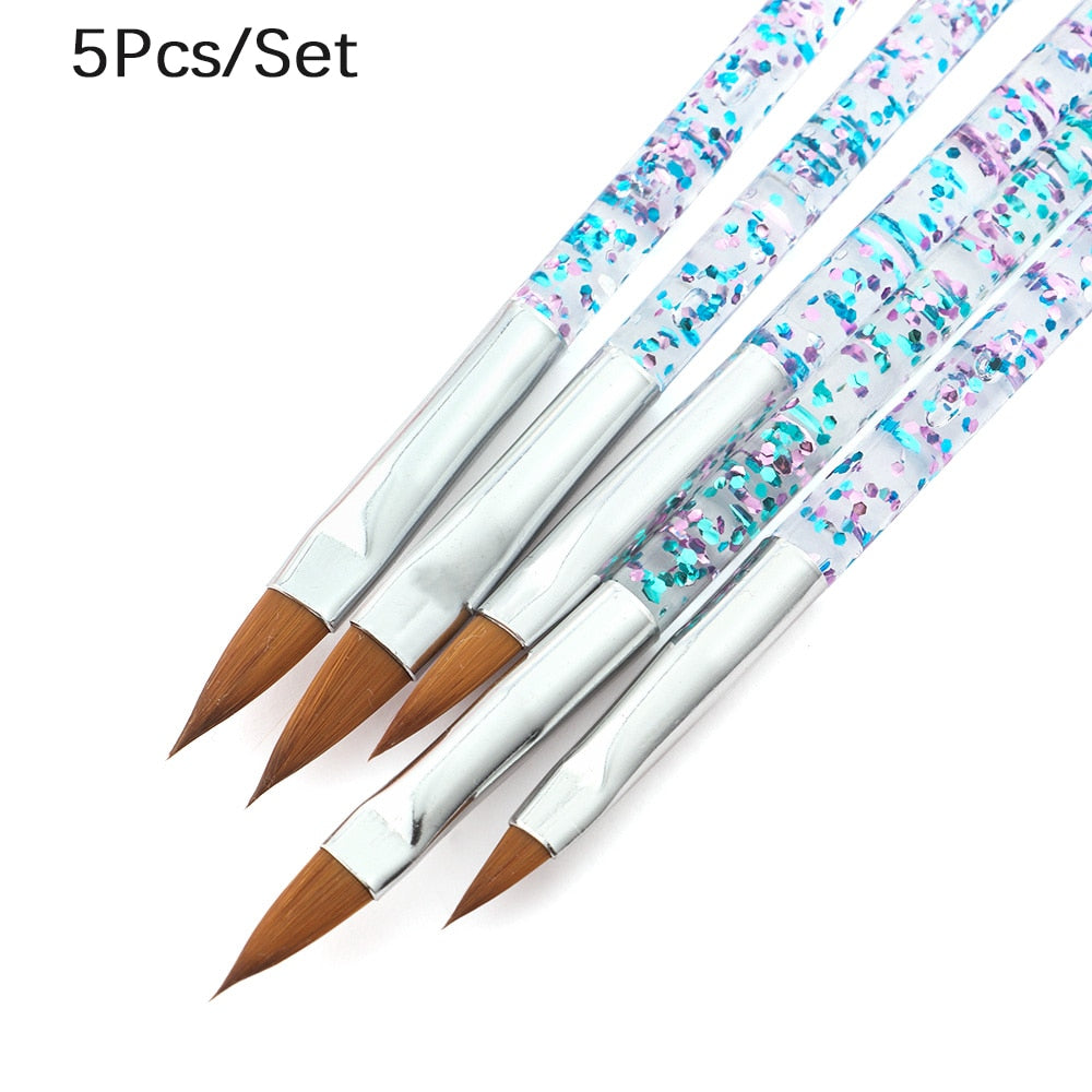 5Pcs Nail Art 3D Crystal Flower Builder Carving DIY Drawing Brush Painting Dotting Pen Manicure Tips Salon Set 11/13/15/17/19mm