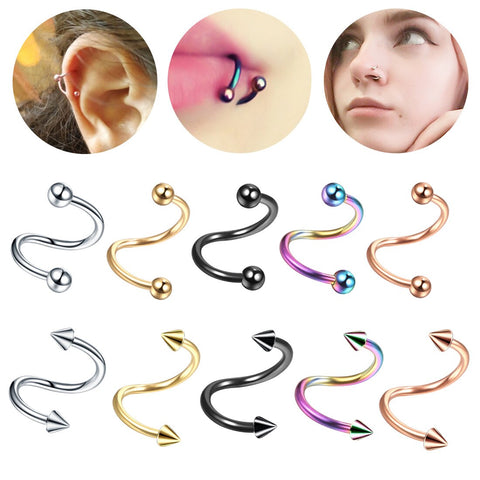 1Piece Stainless Steel Twist Lip Ring Earring 16G Labret Piercing Spiral Barbell Cartilage Piercing Tragus Earring Helix Jewelry