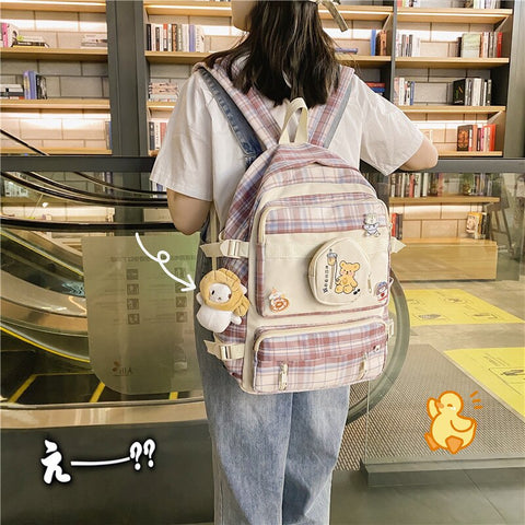Plaid Backpack For Women High Quality Nylon School Bag Korean Bookbag New Girls Large Capacity Bagpack Female Composite Backpack