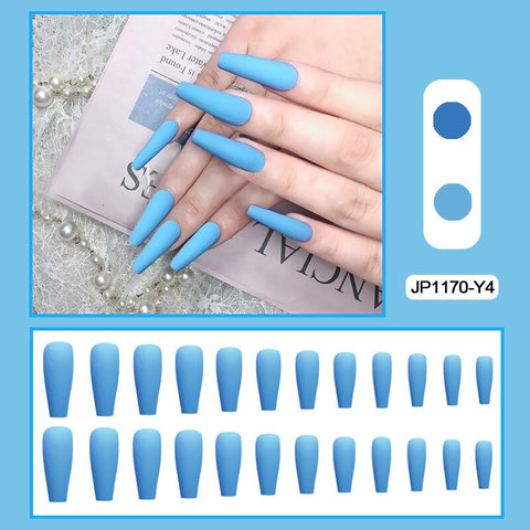 Graduation gifts Nails Art  Pure Color Fake Long Nails With Glue 24pcs/box With Wearable Tools As Gift