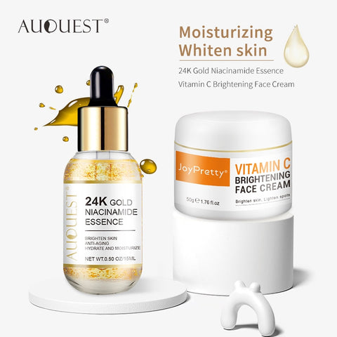24k Gold Serum and Vitamin C Cream Set Whitening Remove Dark Spots Moisturizing  Anti Aging Face Cream Skin Care