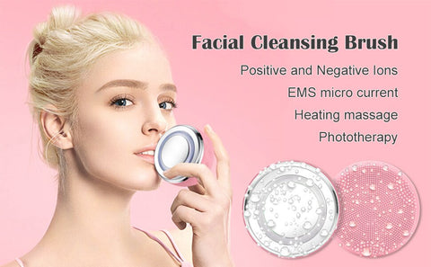 2in1 Electric Facial Cleansing Brush LED Light Silicone Heating Massage Skin Scrub Washing Brush Skin Deep Clean Massager