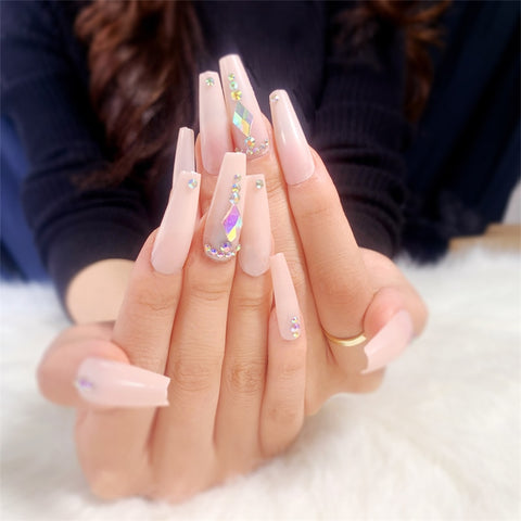 Cyber Monday Big Sales JP1934-B3 Press On Fake Nails Set 3D Crystal Diamond Butteryfly Extra Long French Nude Faux Ongles With Designs